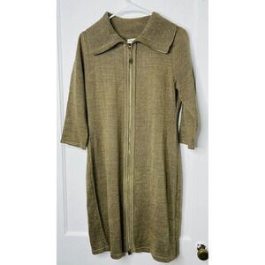 Calvin Klein Womens Sz M Knit Dress Turtle Kneck Gold Metallic Brown Full Zip